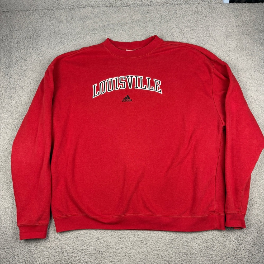 Louisville Cardinals Adidas Sweatshirt Mens 2XL Red NCAA Fleece Pullover